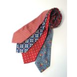 Four ties to include spiral blue tie, red with ivory dot and another to include Cerruti, Crombie,