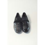 A pair of Gucci evening slip-on loafer black patent with velvet ribbon detailing, UK 8.5, signs of