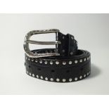 A Maxx black leather belt studded and with snakeskin embellishments, silver etched buckle, size 38