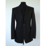A Boss suit, black pinstripe, single vent, Italian size 50, 94% wool, 6% cashmere. Flat front to