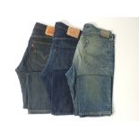 Two pairs of Levi 501 jeans and one pair of 505, blue, size 36/34, dark blue