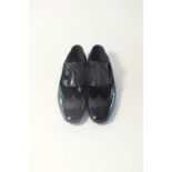 A pair of Gucci evening brogues, black velvet and patent leather lace, UK 8