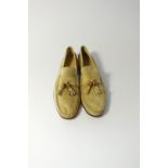 A pair of Gucci moccasin suede straw coloured tasselled detail with bamboo bead, signs of trying on,