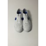 A pair of Lacoste trainers, white leather with blue detailing,UK 9
