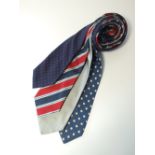 Four ties to include blue with red spot, heavy red and navy stripe with thinner bright blue