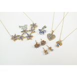 A 9ct yellow gold tanzanite stylised flower necklace,