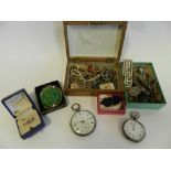 A silver open faced pocket watch together with a silver open faced fob watch,