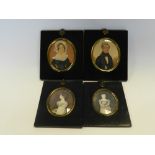 Two pairs of 19th Century portrait miniatures; two attributed to T.