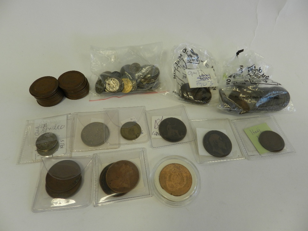 A collection of various loose coinage to include one pennies etc