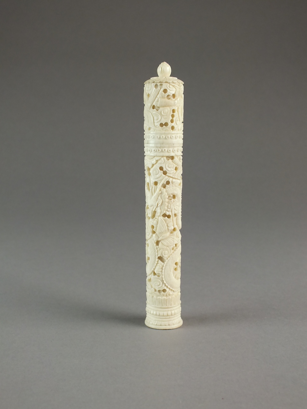 A Chinese Canton carved bone etui, 19th Century,