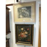 A collection of pictures to include a 20th Century still life signed R.V.