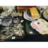 Plated and white metal wares including a teapot, cream jug, twin handled dish, sauce boat,