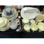Decorative ceramics and tablewares to three trays to include: Crown Staffordshire yellow ground