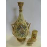 Royal Worcester blush ivory wares to include: an ovoid twin handled vase decorated with flowers and