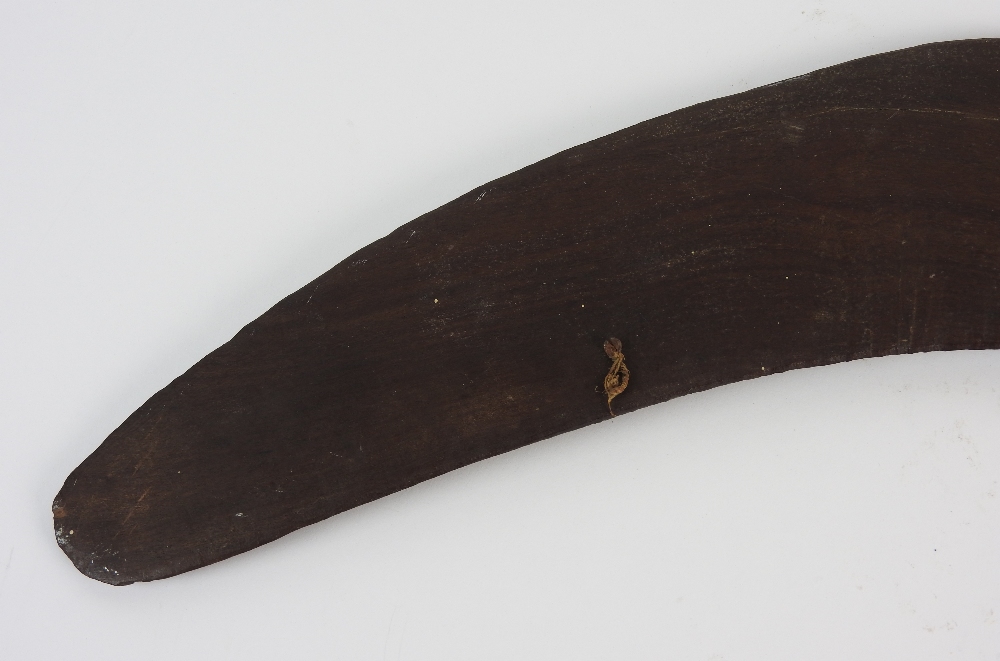 An Australian carved hard wood boomerang the decoration to one side only depicting two emus and a - Image 8 of 10