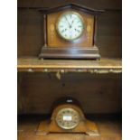 An Edwardian inlaid mahogany mantel clock together with an Edwardian oak mantel clock for Mappin