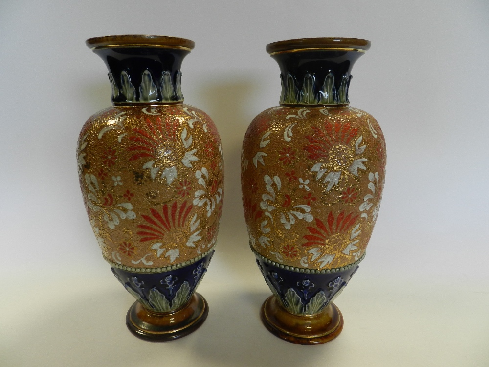 A pair of Doulton Lambeth Chine ware vases, circa 1905 - 29.