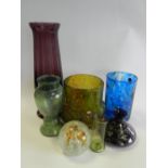 A selection of mid 20th century studio glass to include Phoenician blue glass vase,