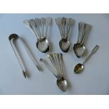 A collection of silver spoons to include: coffee spoons, 'Fiddle' pattern examples,