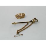 A 9ct gold enamel set Naval officer's sword brooch,
