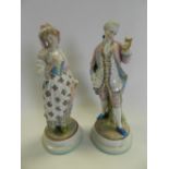 A pair of French porcelain figures in the Meissen style of a rustic maid and gallant.