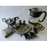 A silver mounted cigarette box together with a silver cruet,