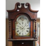 An early 19th century crossbanded mahogany north country longcase clock with white enamel dial and