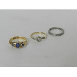 An 18ct gold blue paste and diamond set ring together with further diamond set ring and a diamond