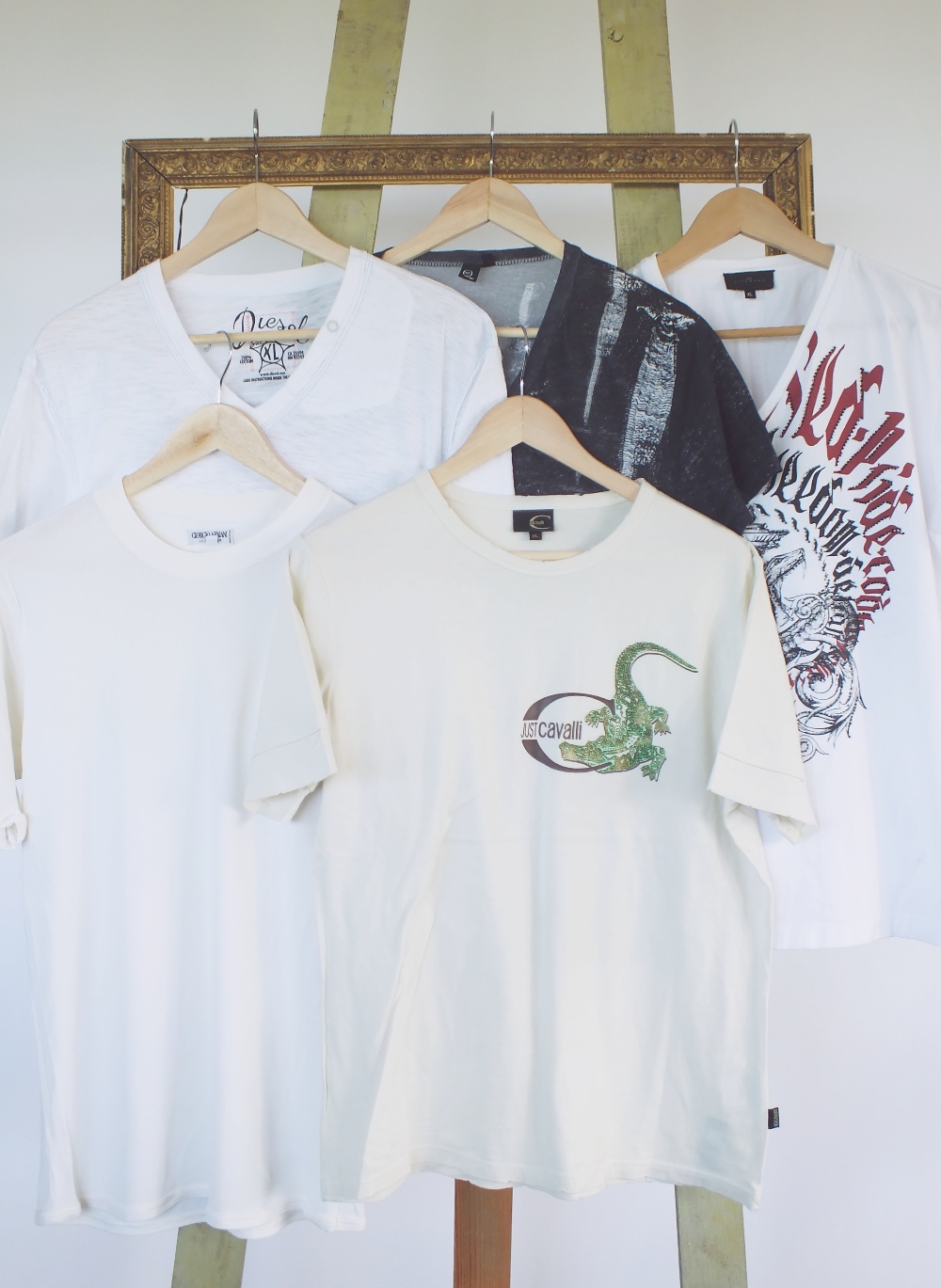 Five t-shirts to include, Diesel, Alexander McQueen, John Richmond, Just Cavalli and Armani,