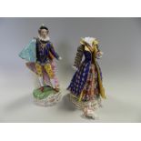 A pair of French porcelain figures of a lady and a gallant of the Elizabethan period