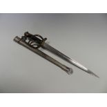 A paper knife in the form of a 19th century pattern military sword with steel scabbard