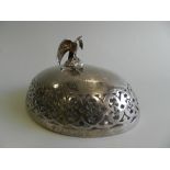 A white metal oval butter dish cover,