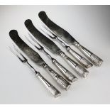 A collection of 18th century silver handled table knives and forks, with steel blades,
