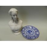 A Coalport parian bust of Princess Alexandra together with a Coalport Commemorative blue printed