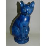 A large blue glazed terracotta figure of a cat