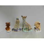 A group of four Basil Matthews studio animal figures including a poodle, leopard,