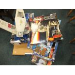 Five boxed Star Wars items to include a 3D adventure game (Episode One), two Star Wars vehicles,