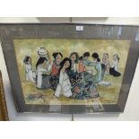 A 20th century Balinese mixed media scene depicting seated women