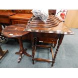 A 1920s oak Carolean style plant stand and a reproduction wine table and corner what-not