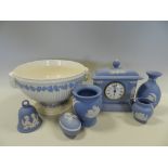 A quantity of Wedgwood blue jasper wares to two trays.