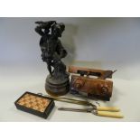 Works of art to include a G Davy and H Bonehill wood plane, a miniature travel chess set,