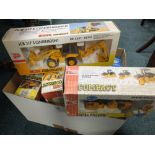 A group of seven boxed die cast construction vehicles, four by Joal Compact with a JCB centre mount,