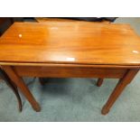 A Victorian mahogany Gothic style fold-over top tea table, 92cm wide, 45cm deep,