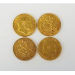 Four Edward VII sovereigns, dated 1903, 1907,