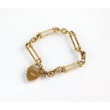 A 9ct gold elongated link bracelet, with heart shaped padlock clasp, weight 17.