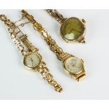 Three Lady's 9ct gold bracelet wristwatches,