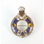 A Scottish silver, enamel and stone set cloak brooch,