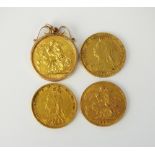 Four sovereigns, dated 1883, 1893,