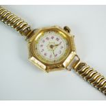 A Lady's continental octagonal wristwatch, stamped '14k',