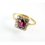 A ruby and diamond cluster ring,